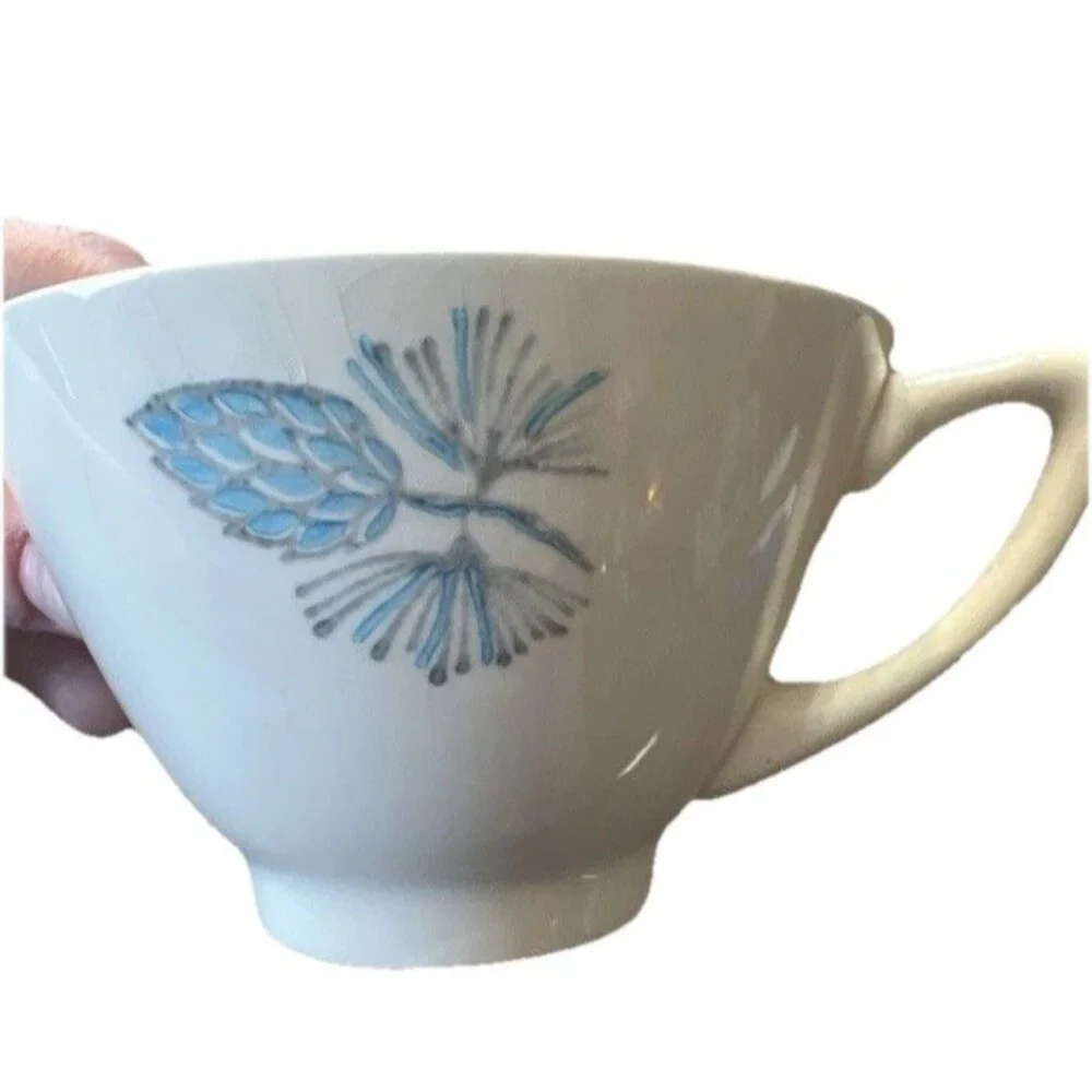Vintage Marcrest Blue Spruce Pinecone Cup & Saucer 6oz Ivory MCM USA - Picture 9 of 9